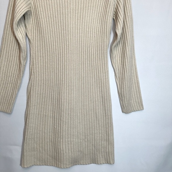 Phopsody Womens Sweater Dress Cable Knit Size M Cream Lace Up Tie Front Stretch - Picture 4 of 10